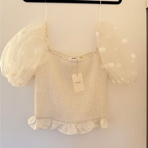 NWT Vici White Puff Sleeve Crop Top size M